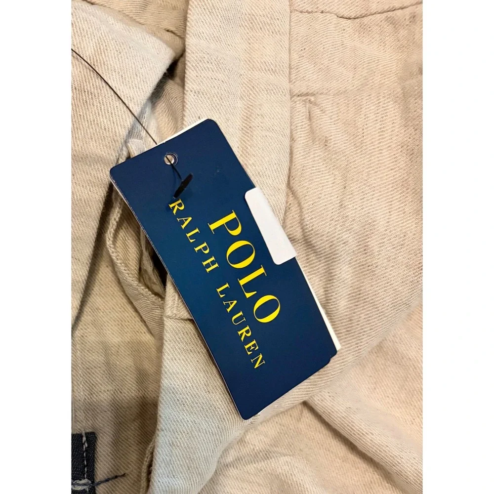 Polo Ralph Lauren Bedford Linen Cotton Straight Fit Pants Beige 34x30 NWT